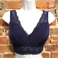 Rhonda Shear Navy Blue Pin Up Lace Retro Bra New Removable Pads