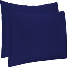 4 PCs Pillow Case Set 600 TC Egyptian Cotton Navy Blue Solid Queen Size