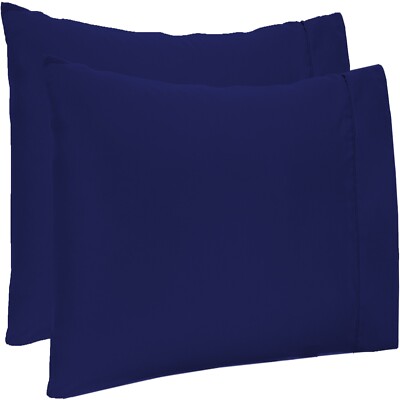 4 PCs Pillow Case Set 1000 TC Egyptian Cotton Navy Blue Solid Queen Size