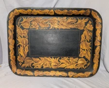 Fine Large Antique Decorated Tole Toleware Tray 18" x 24"