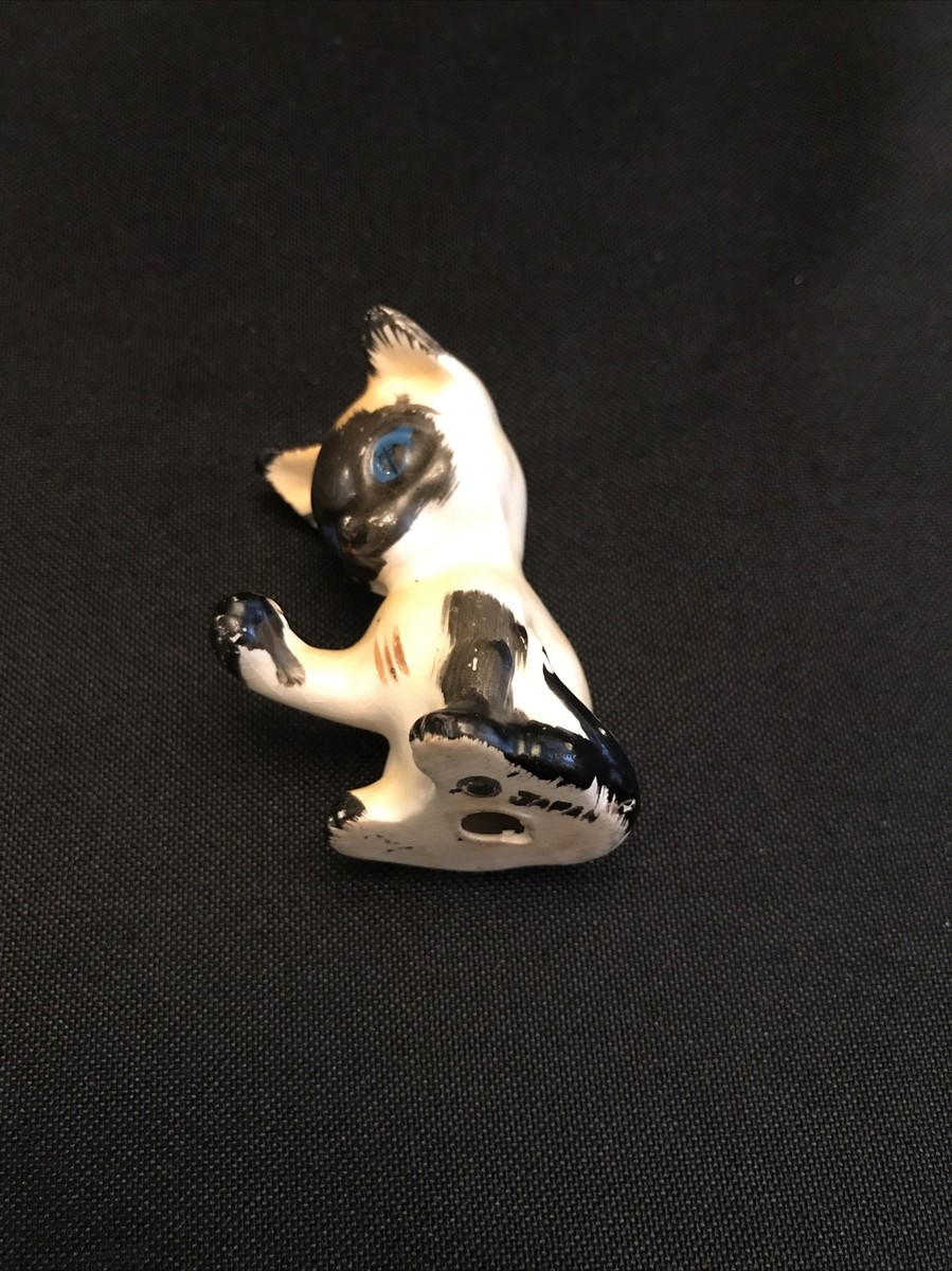 kittenです Small Porcelain Kitten Blue Eyes Siamese Cat Figurine