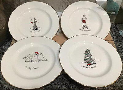 MERRY MASTERPIECES Christmas Dessert Plates 4 European 1st Edition Porcelain1999