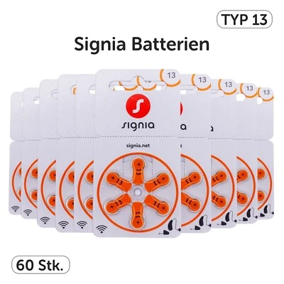 Signia Hörgeräte Batterien 13 orange - 60x + GRATIS Reinigungstuch inkl. Versand