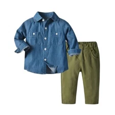 2 Piece Baby Boy Denim Shirt & Pant Set/Green, 3Months-5Years