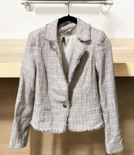 White House Black Market Women's One Button Blazer Jacket Tweed Fringe