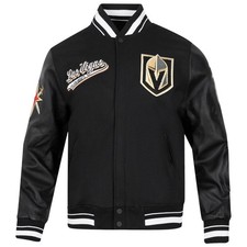 Vegas Golden Knights Black Body Black Leather Sleeves Varsity Jacket Men Size L