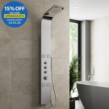 Thermostatic Shower Panel Column Tower 4 Body Jets Twin Head Bathroom Polished