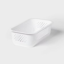 Narrow Small White Plastic Storage Bin with Cut-Out Handles, 13" Cube