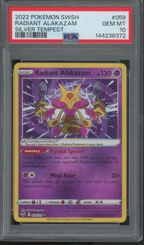 2022 Pokemon SWSH Silver Tempest #059 Radiant Alakazam Gem Mint PSA 10