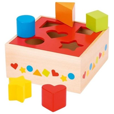 goki 58580 Sort Box Holz 16 x 16 x 7,6 cm 5 teilig Steckspiel Formen und
