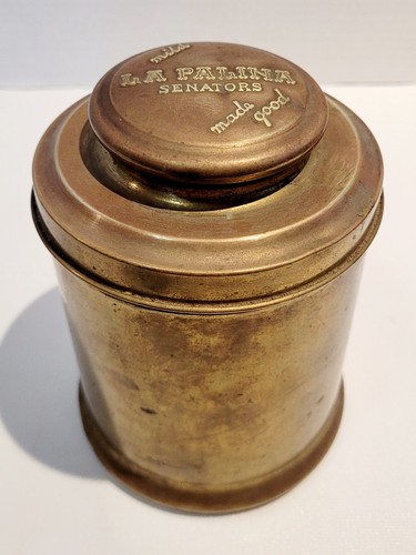 VTG LA PALINA SENATORS CIGAR HUMIDOR CANNISTER--SOLID BRASS-1940'S