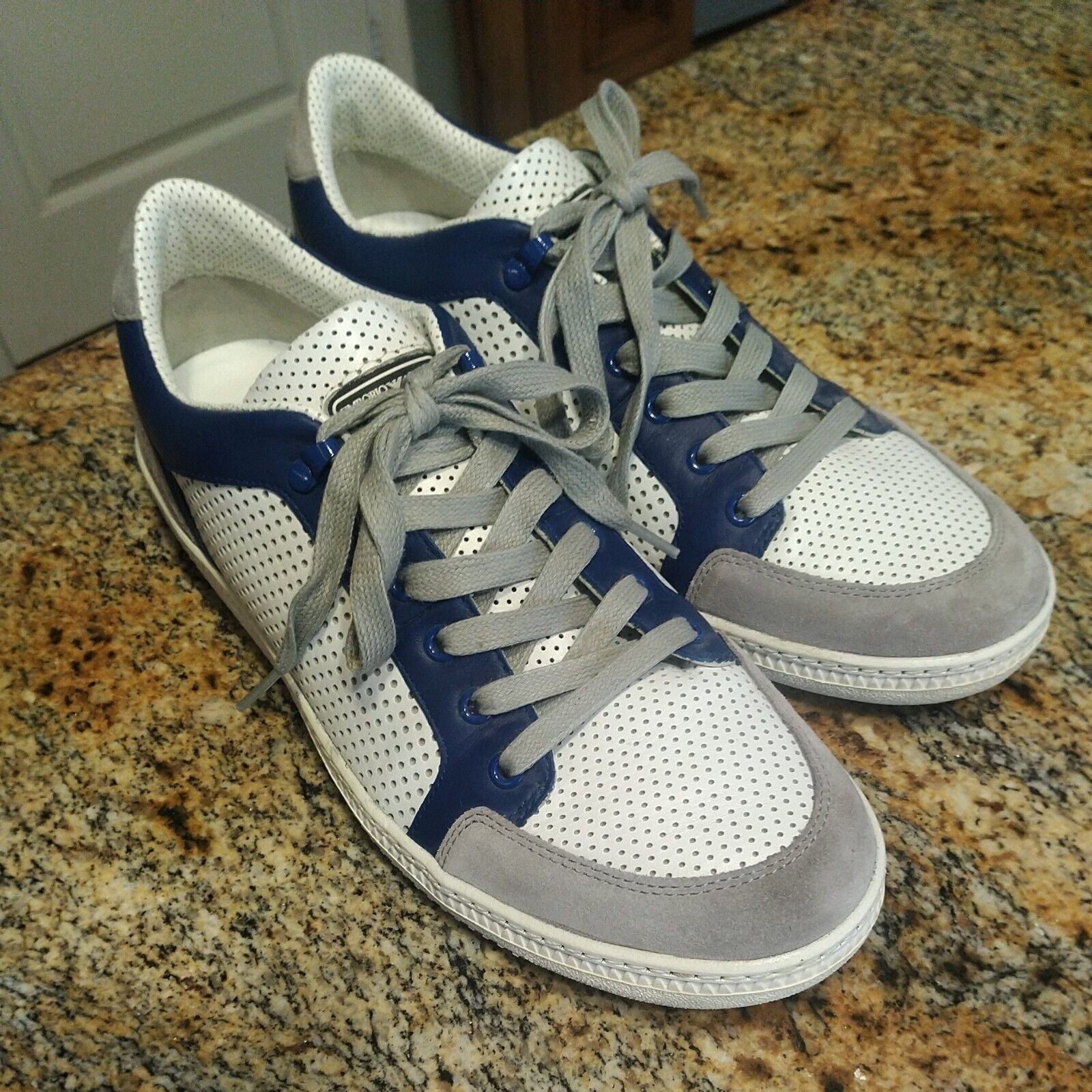Rare Emporio Armani 12.5 US men X4X054 XB823 White Navy Blue Gray suede shoes image 4