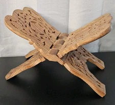 Vintage Carved Wood Folding Book Magazine Holder Stand Display Bible Dictionary