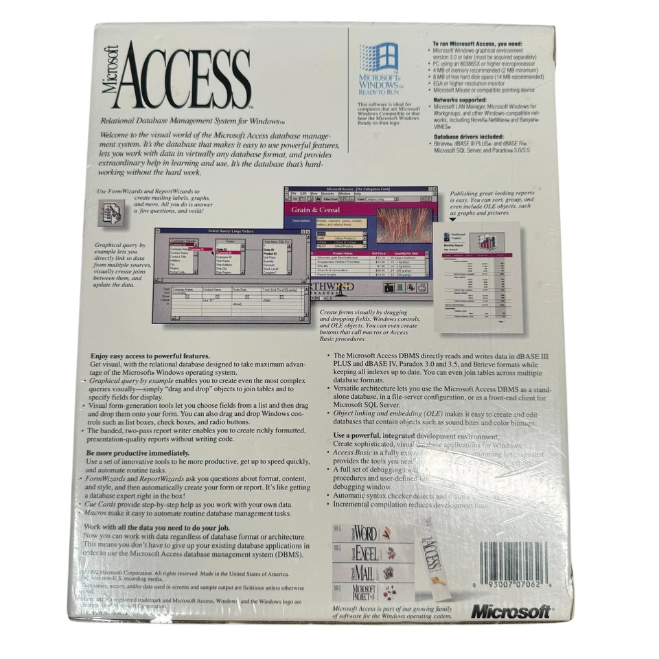 Microsoft Access v1.00 DBMS Software Windows 3.5 SEALED - Image 3 of 4