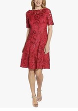 Adrianna Papell Embroidered Lace Midi Dress Dress Cherry Red Size 6 New