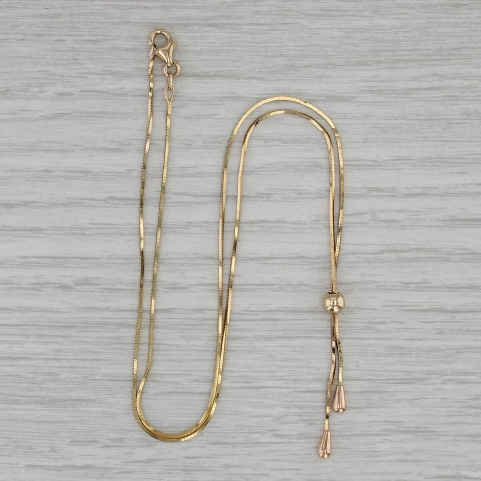 Boxy Snake Chain Lariat Teardrop Necklace 14k Yellow Gold 17.5" - Image 3 of 4
