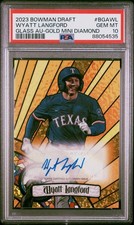 Wyatt Langford /50 Gold Mini Diamond Auto Glass 2023 Bowman Draft PSA 10