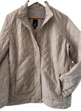 Nautica Womens Quilted Jacket Medium M Beige Tan Lightweight Snap Button