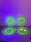 Set Of 4 Green Uranium Depression Glass 8 Inch Dishes. Plain Pattern. Plates