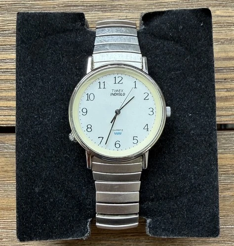 Vintage Timex Indiglo Men's Quartz Watch Stainless Steel Stretch Band