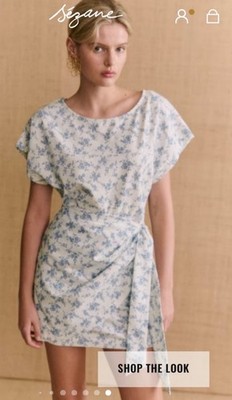 edles   SEZANE   Kleid Gr. M DE 38 weiss / blaue Streublümchen NEU