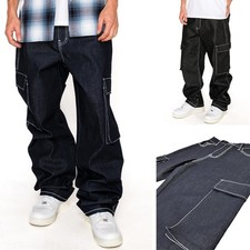 Victorious Men's Baggy Fit Raw Denim Cargo Cotton Jeans DL990