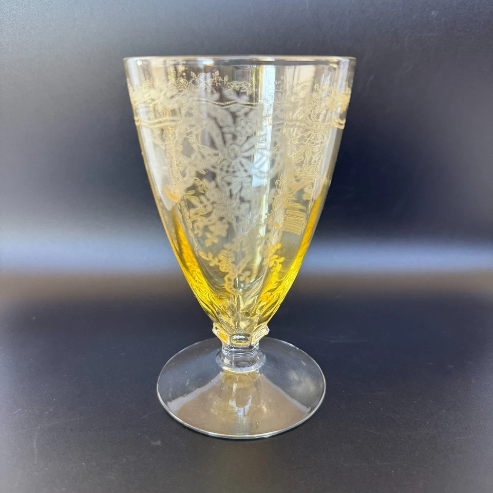 A Pair  of Fostoria June Topaz Yellow Juice / Iced tea glasses 5 oz Footed - Image 2 of 4