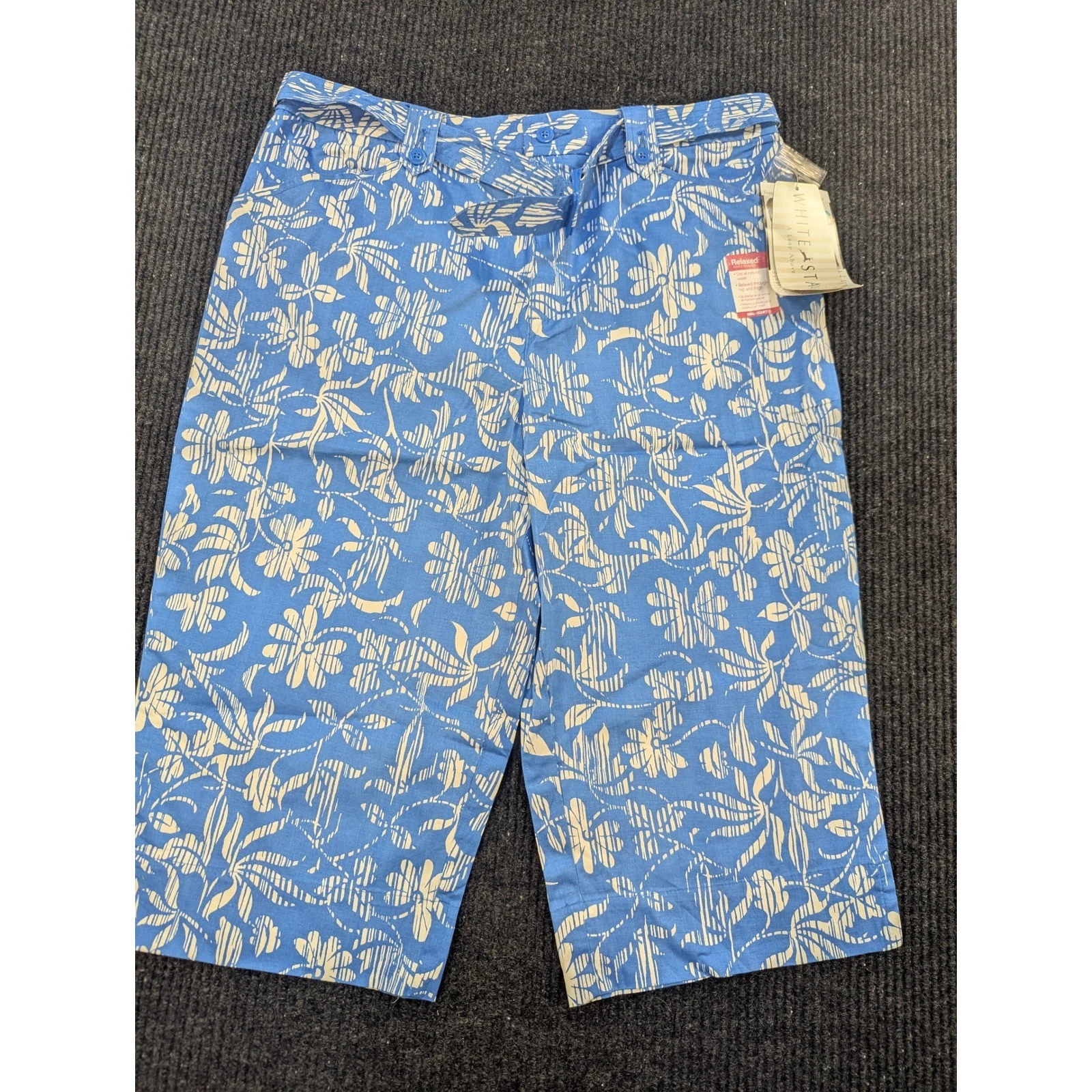 White Stag Womens Stretch Capri Pants Blue Floral Y2K Vintage Relaxed Fit 12 New