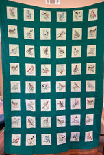 VTG HAND MADE EMBROIDERED QUILT TOPPER W 48 STATE BIRDS 66 x 95 MADE 1950's