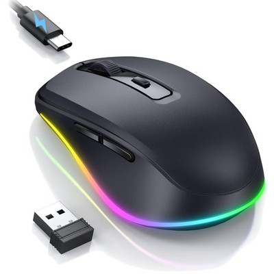 Kabellose USB Maus mit LED und Jiggler - Hochpräzise, schwarz - Für PC/Laptop