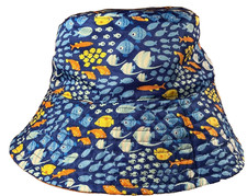 UV Skinz Boy's Bucket Youth Beach Yellow Fish Reversible Hat, Orange Blue, 6
