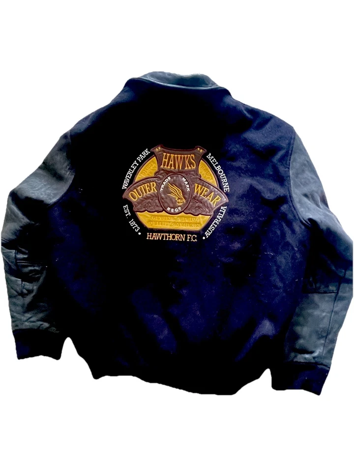 Vintage 90s Hawthorn Hawks AFL Vivid Outerwear Wool Leather Jacket Mens XL - image 2 of 3