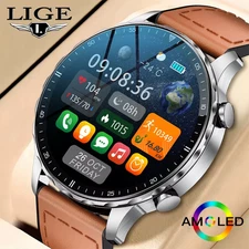  Magnetic Leather Strap Smartwatch Health Monitor Bluetooth Calling Sports Andro