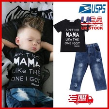 Baby Boys Dress Suit Letter Printed T-Shirt/Denim Pants Set Kids Clothes Outfits