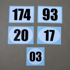 Popular Black on White Custom  Race Number Vinyl Sticker Car Bike Helmet