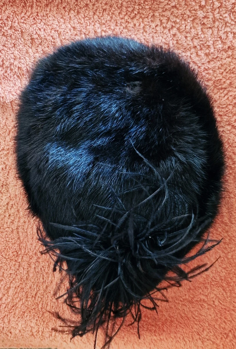 Pelzkappe Nerz Pelzmütze Vintage Damenhut Palzhut Nerzkappe schwarz 54 S