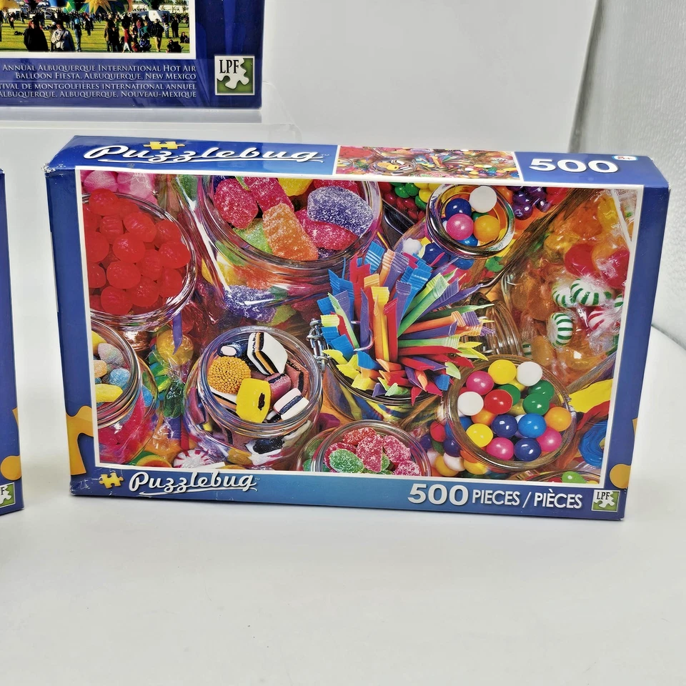 PuzzleBug 500 Piece Jigsaws Lot of 3 SEALED: Candy, Hot Air Balloons, Fireworks - Image 3 of 4