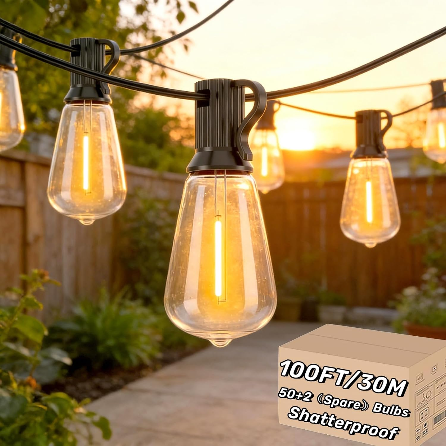 Azurestar Outdoor Festoon Lights 30M Mains Powered 100FT Festoon Lights with 50+