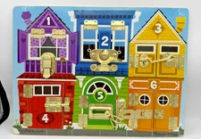 Melissa & Doug Wooden Locks And Latches Activity Board 6 Doors Hand Crafted