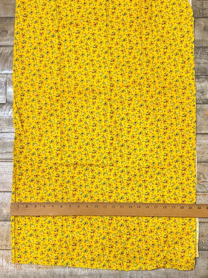 Yellow Calico Fabric Ditsy Floral Vintage Quilting Cotton Small Flowers 34.5x43” - Image 2 of 4