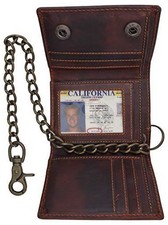 Hunter Brown RFID Blocking Genuine Leather Men's Biker Chain Trifold Wallet