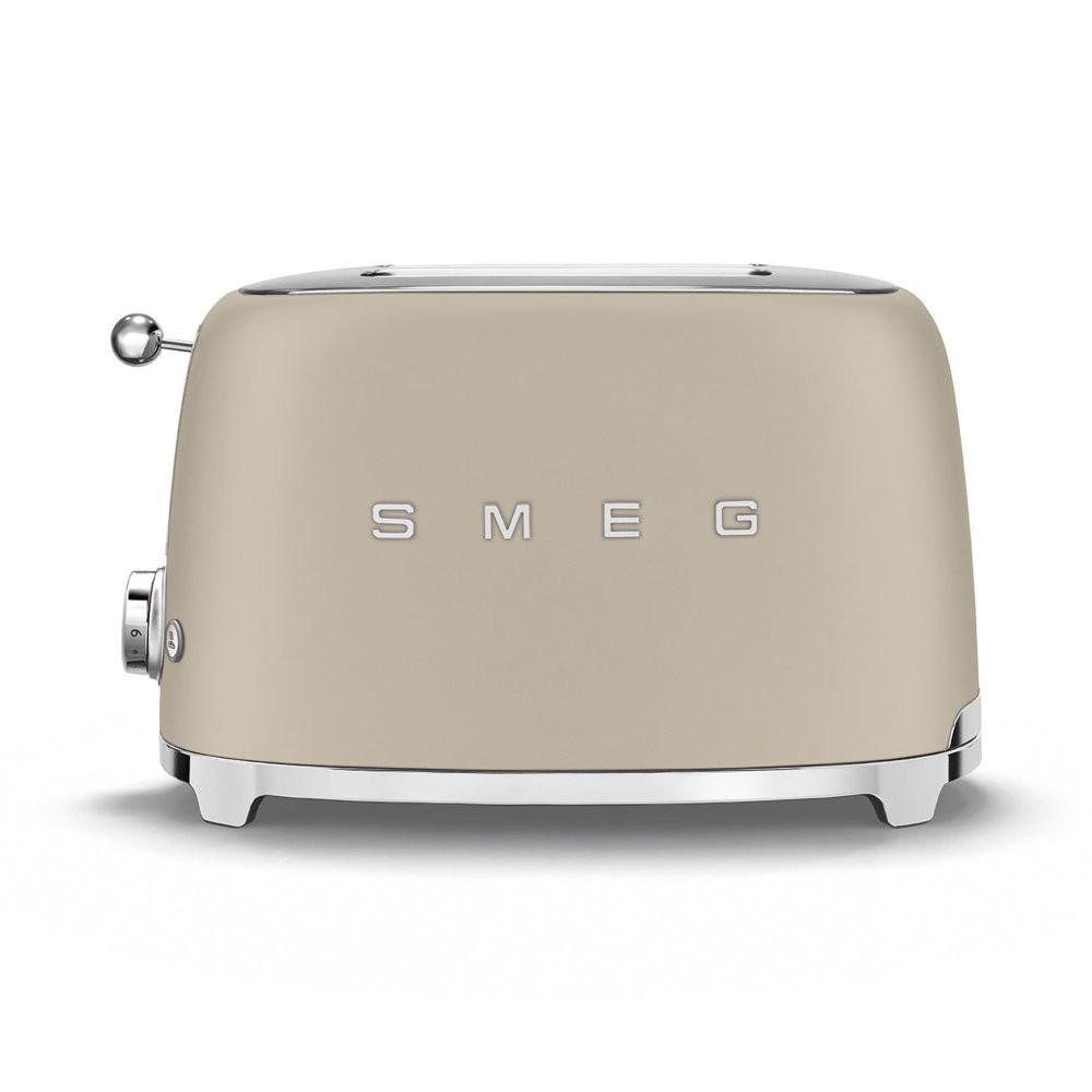 Grille-pain en acier inoxydable beige lin mat au design épuré 2 fentes