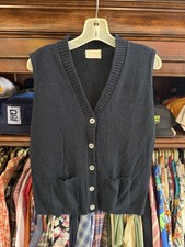 Vintage Sweater Vest Mens Medium Blue Button Front Knit Pockets Acrylic 60s