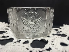 Clear Glass Serving Bowl, Bicentennial Pattern, American Eagle & Stars