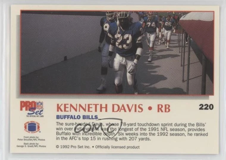 1992 Pro Set Power Kenneth Davis #220 - Image 2 of 2