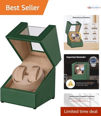 Automatic Watch Winder Box Double Leather Quiet Motor USB C for Men Women