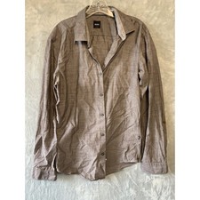 BOSS Hugo Boss Slim Fit Mens Button Down Shirt Size L Brown Long Sleeve