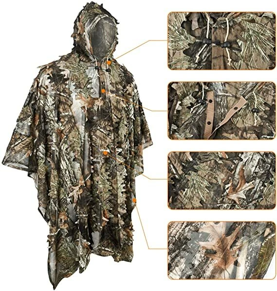 3D Leaves Camouflage Ghillie Poncho Camo Cape Cloak Stealth Ghillie Suit - Image 3 of 4