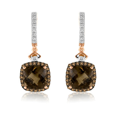 LeVian 14K Rose Gold Smoky Quartz G-H SI1 Chocolate Diamond cts  Earrings