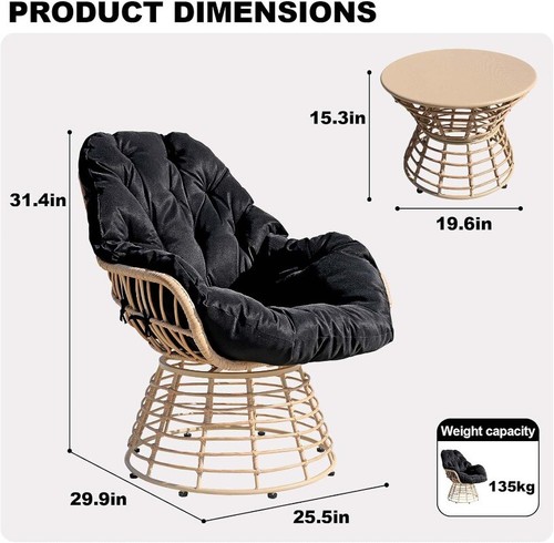 VIXLON Outdoor Furniture Patio Rattan Chair and Table Sets Garden Swivel Chairs - Picture 2 of 76